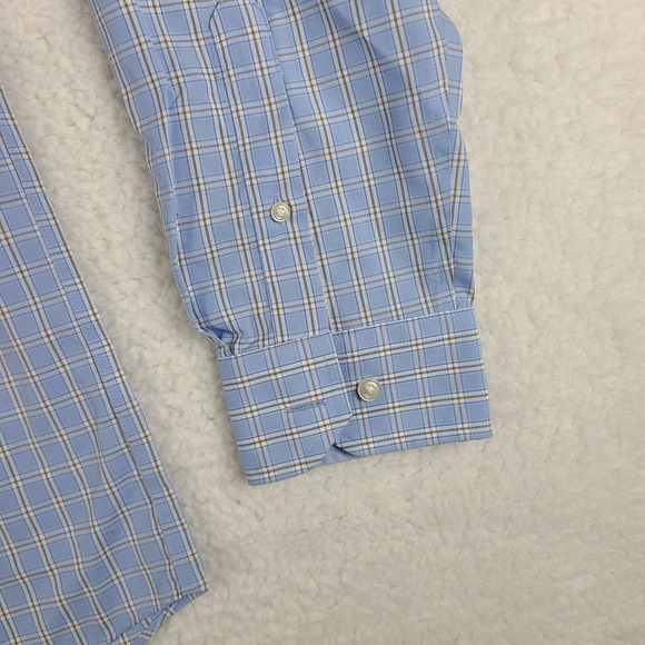 Joseph Abboud Dress Shirt Mens XL Blue Brown Check Non Iron Cotton Button Up - Picture 2 of 11
